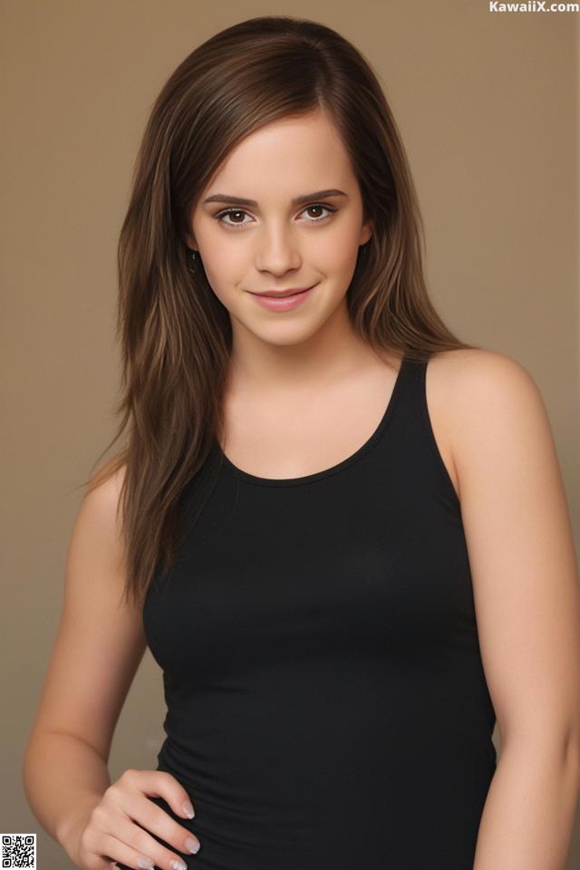 A woman in a black tank top posing for a picture.